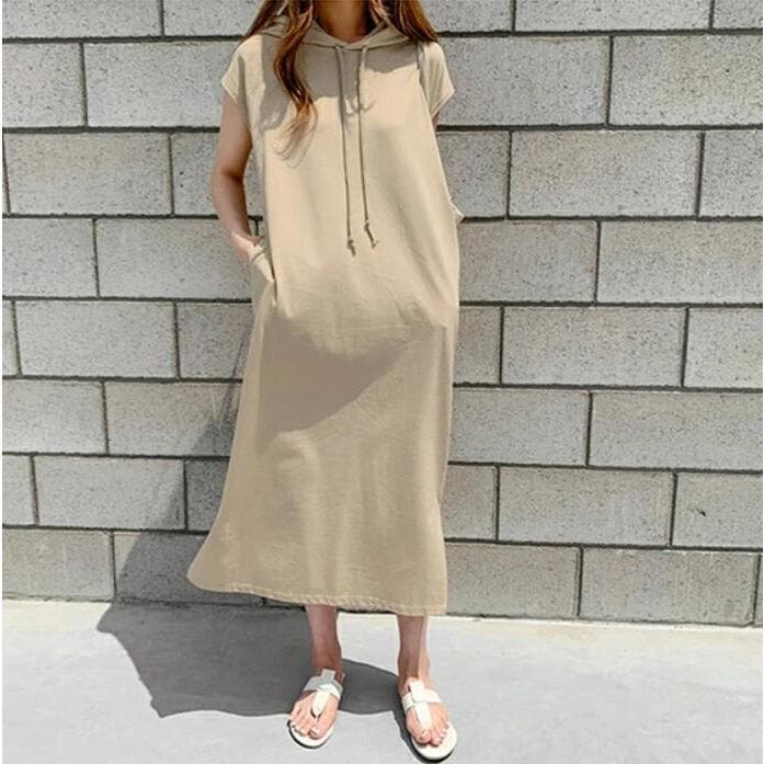 ワンピース パーカーワンピース 夏 レディース パーカー ワンピース フード付き ロング丈 きれいめ スリット 無地 着せ 体型カバー 大きいサイズ