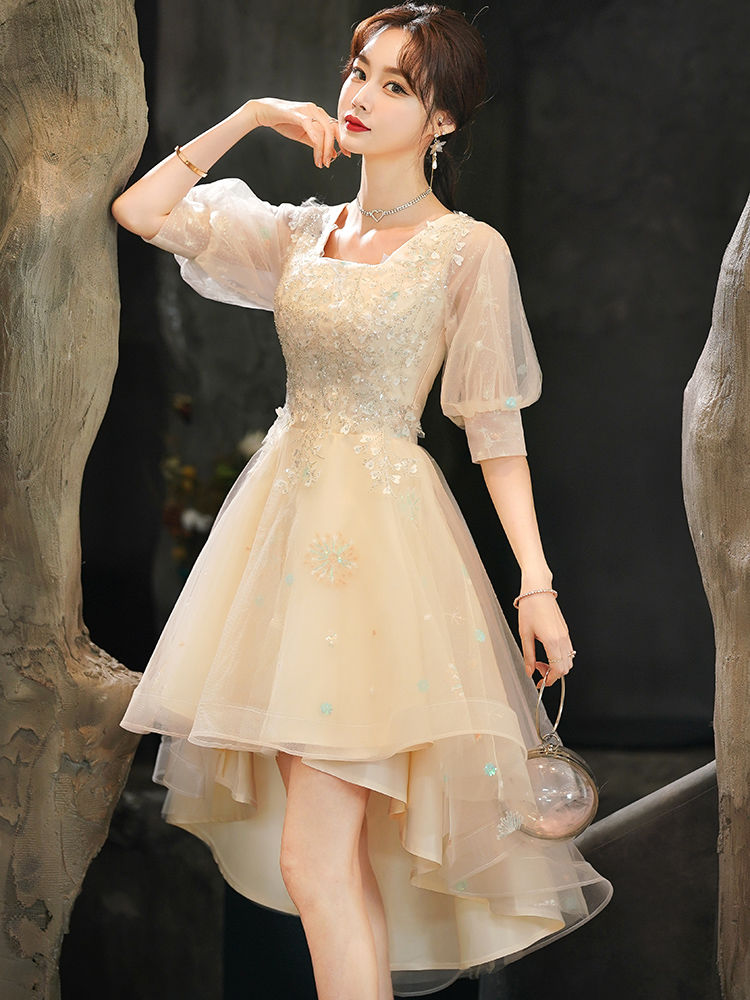 アート候補イブニングドレス女性2024気質ハイエンドホストスカート前が短く後ろが長い