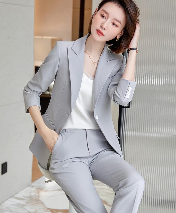 エレガント 夏秋 2点セット「上着+パンツ」 制服 レディーススーツ OL 通勤 ビジネス 司会 フォーマル 長袖 フォマールスーツ 着痩せ カジュアル 洗える ファッション 成人式 卒業式 20代3
