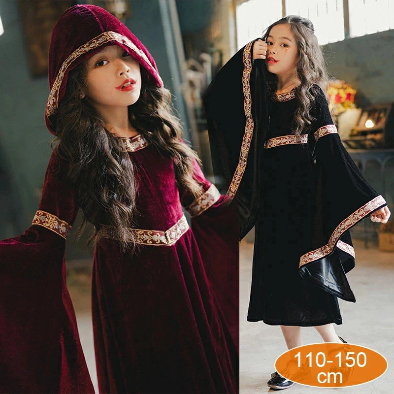 ハロウィン 衣装 子供 仮装 コスプレ レディース　キッズ　子供用 ウィッチ コスチューム 長袖 赤ずきん レトロ廷 ドレス 中世 廷風 コス 文化祭 学園祭 写真 仮装 舞台演