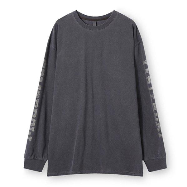 メンズ オーバーサイズ ピグメントプリント 長袖Tシャツ AC-TSA-Q019-アイボリー