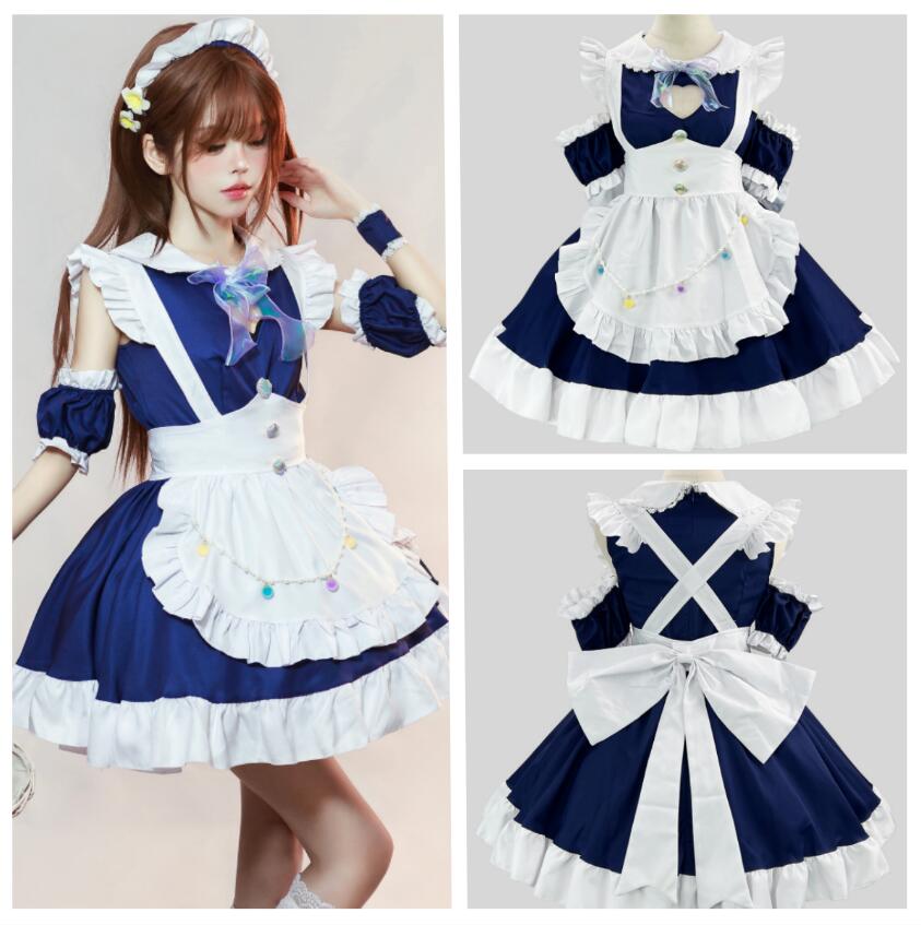 メイドワンピース メイド服 膝丈 メイドコスチューム メイド服 コスプレ ロリータ ワンピース 可愛い メイド喫茶 cosplay エプロン ワンピ ハロウィン イベント 仮装 大きいサイズあり