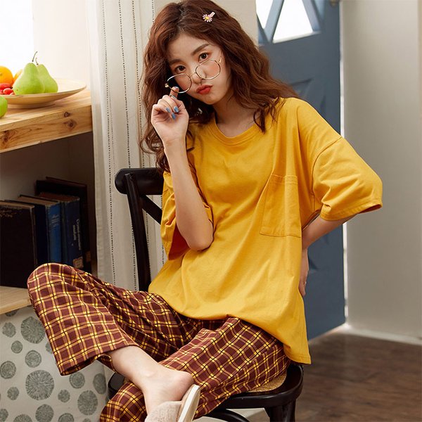 パジャマ ルームウェア レディース 春夏 半袖パジャマ チェック柄 可愛い ロングパンツ 薄手パジャマ ルームウェア上下セット 女性 部屋着 寝巻き 大人 オシャレ