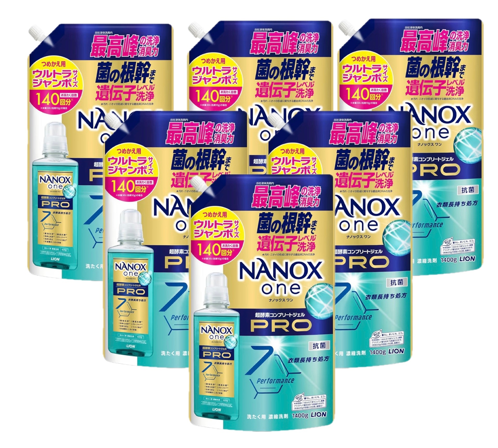 ＮＡＮＯＸ ｏｎｅ 洗たく用　高濃度洗剤　　抗菌　【PRO】　詰替え用　ウルトラジャンボ 1400g×6袋 大容量