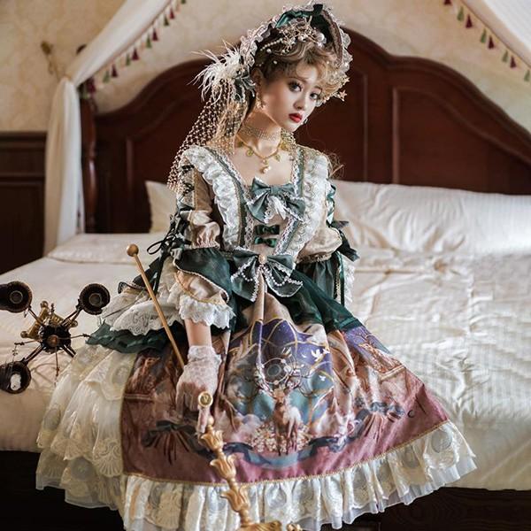 【人気製品 急速出荷】 ロリータ 神鹿の賛歌 ワンピース Lolita OP 長袖 通販 神話 文化祭 学園祭 コスプレ衣装 ゴスロリ ゴシック メイド コスチューム