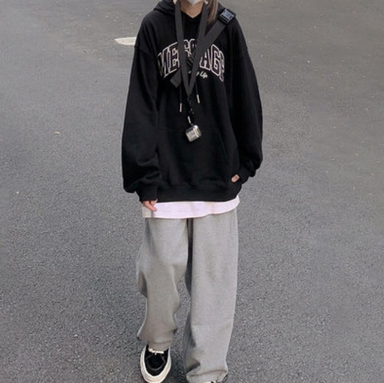 トップス デート カットソー トレーナー 袖あり 長袖 無地 春 秋 10代 20代 レディース 個性的 S M L XL 2XL 3XL ブラック こなれ感 ゆったり ストリート ルーズ