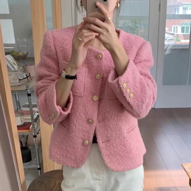 秋冬　ガーリートップス　可愛いジャケット　人気アウター　ツイードジャケット