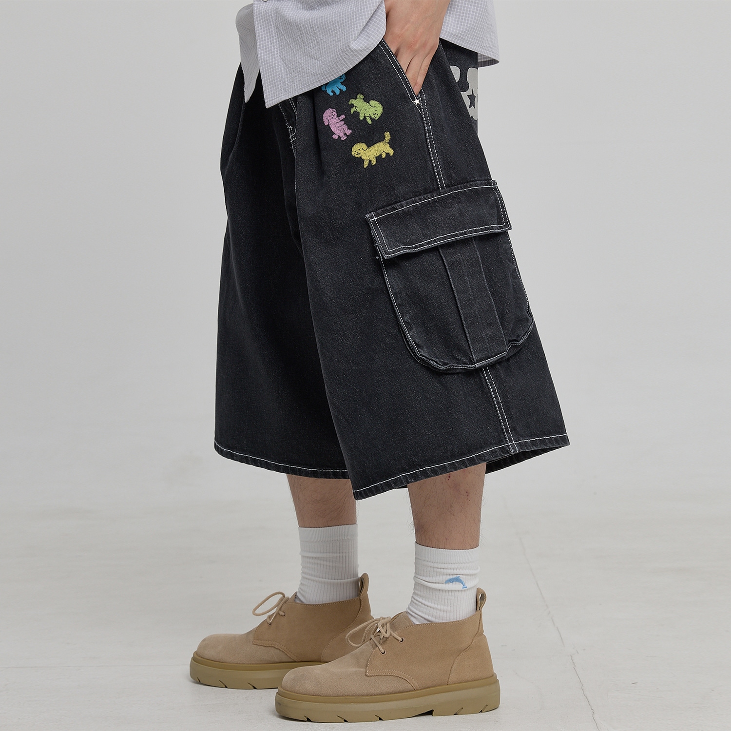 Maltese Cargo Bermuda Denim Pants BLACK