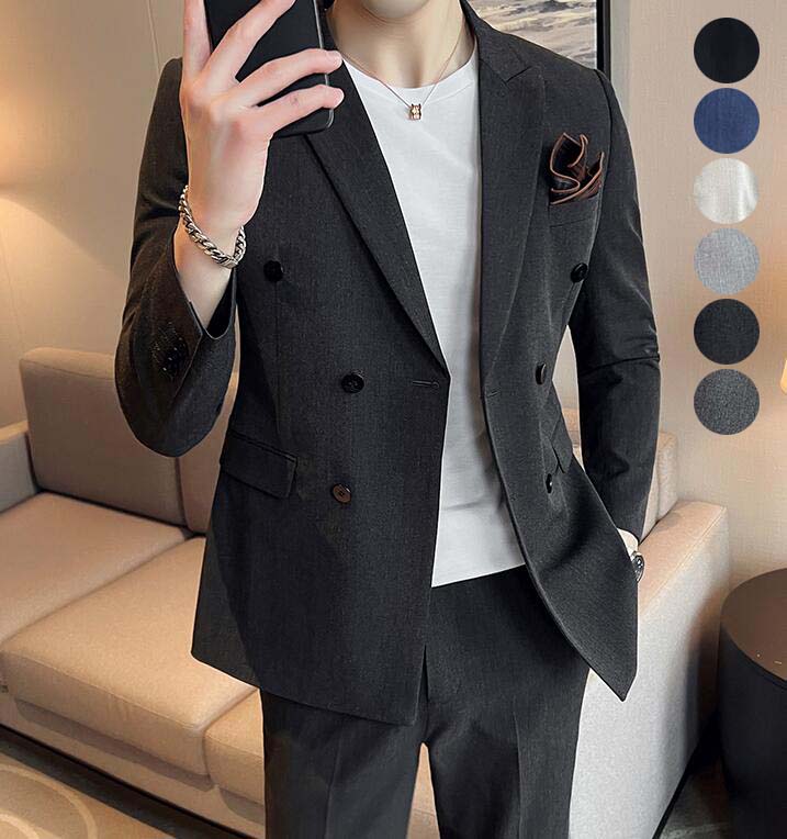 凄く人気がある ダブルスーツ メンズ 上下セット フォーマルスーツ ビジネススーツ 卒業式スーツ 成人式 韓国風 2点セット ジャケット+パンツ 結婚式スーツ メンズスーツ スーツセット パーティー