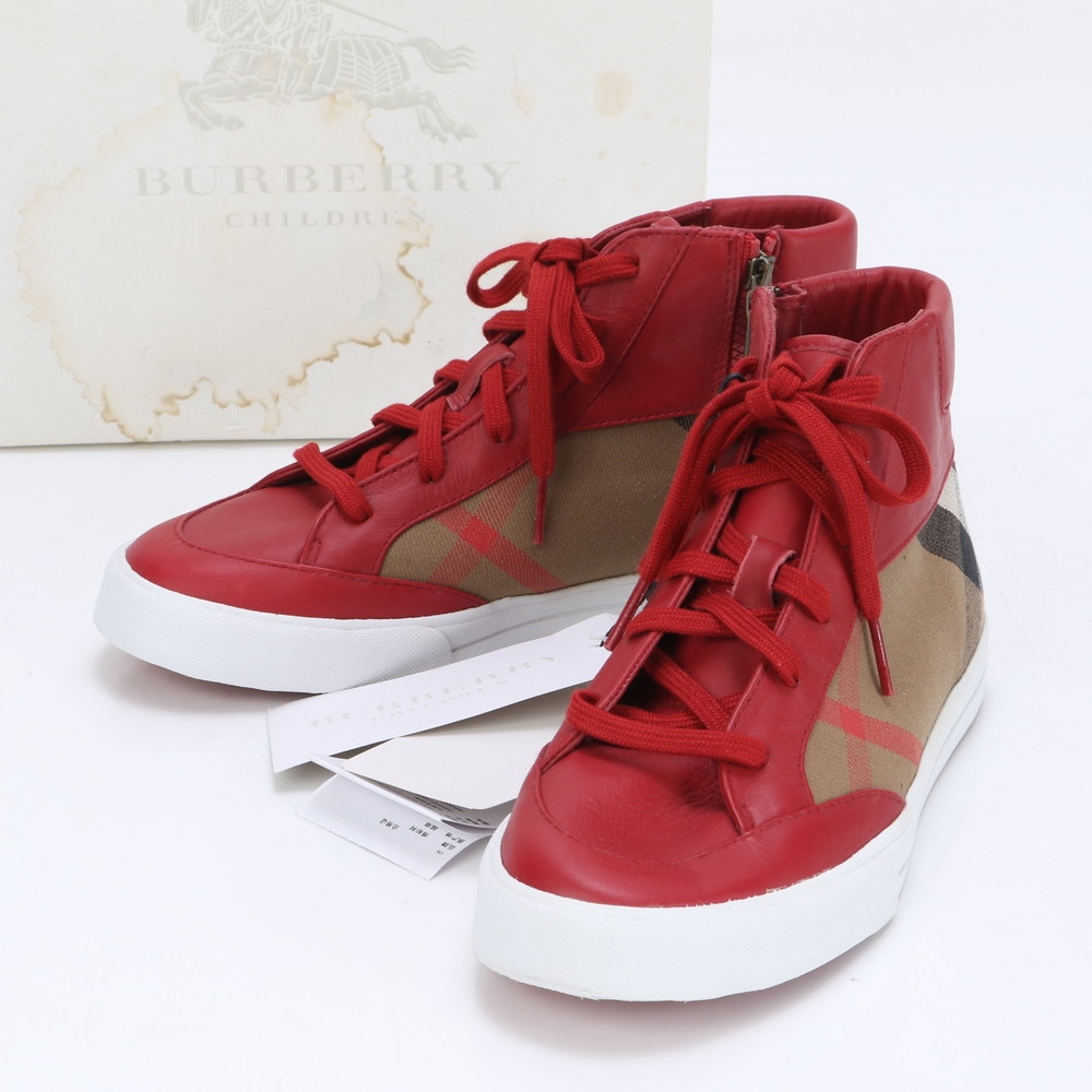 美品 ノバ チェック ハイカット 35 レザー×コーティングキャンバス スニーカー ハイカット ローカット レースアップ 靴 シューズ フラット レディース ELE BI21-2 中古