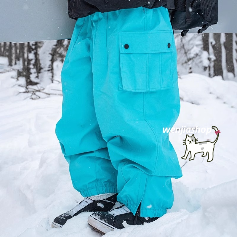スノーボードウェア 2024 2025 単品ボトムス メンズ レディース パンツ ズボン ブルー 無地 ゆったり ウィンタースポーツ 韓国風 防水 防寒 スノーウェア スキーウェア スノボウェア