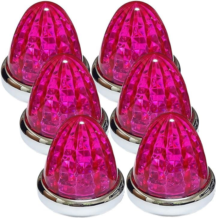 24V トラック用 LED マーカーランプ サイド 8面クリスタルカット仕様 16LED メッキリング 汎用 6個 セット ピンクレンズ( ピンクレンズ)