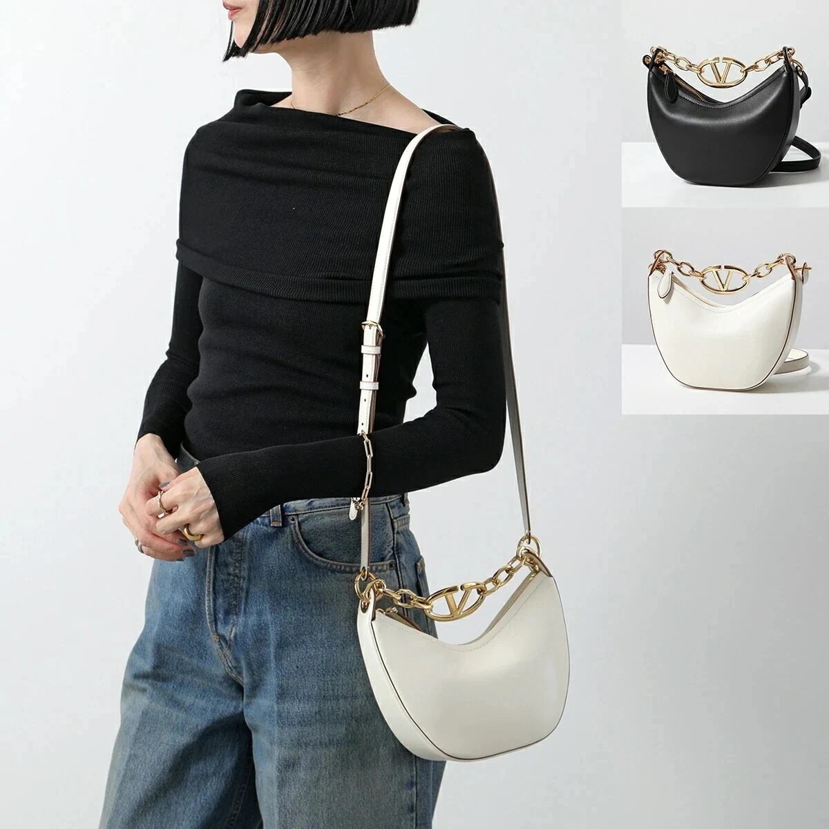 VALENTINO ヴァレンティノ ショルダーバッグ ZW2B0Q43PHV 4W0B0Q43PHV レディース Vロゴ ムーン ハンドバッグ 鞄 カラー2色