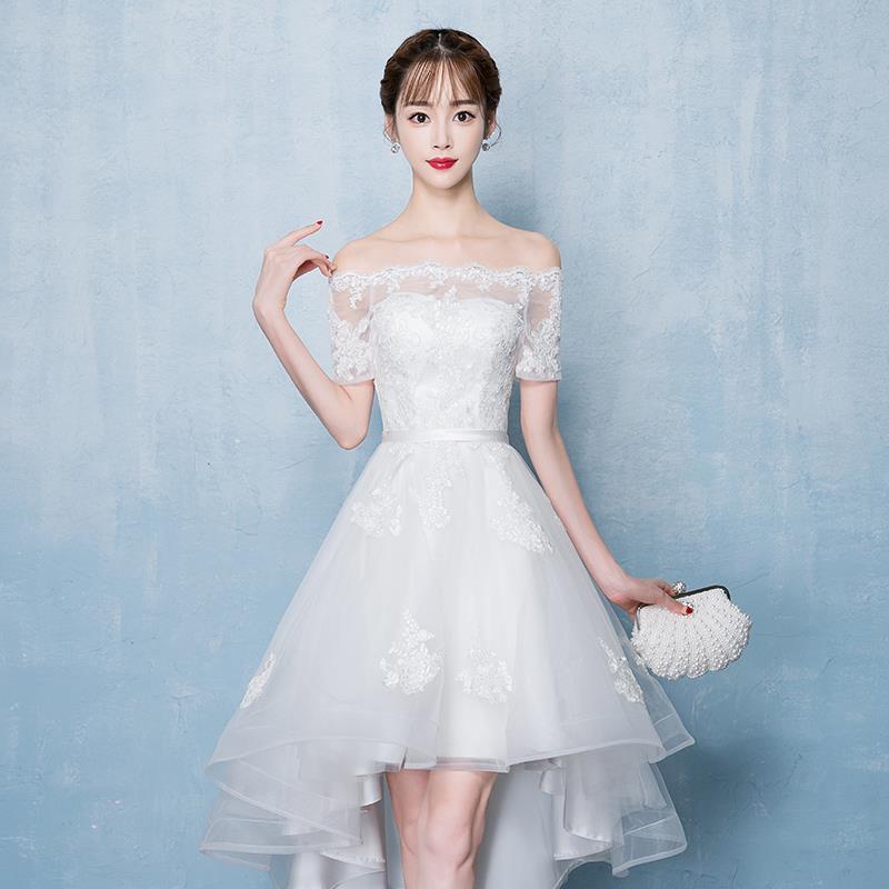 軽いウェディングドレス花嫁結婚式ワンショルダーイブニングドレス妖精の気質花嫁介添人ドレス女性プチドレス毎日着用可能