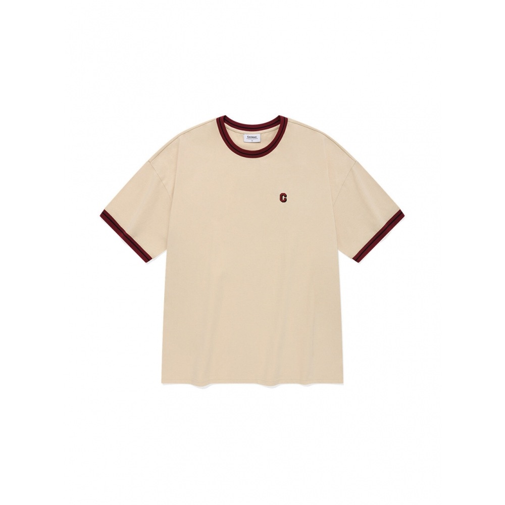 COVERNAT チェーンレタリングリンガー T シャツベージュ