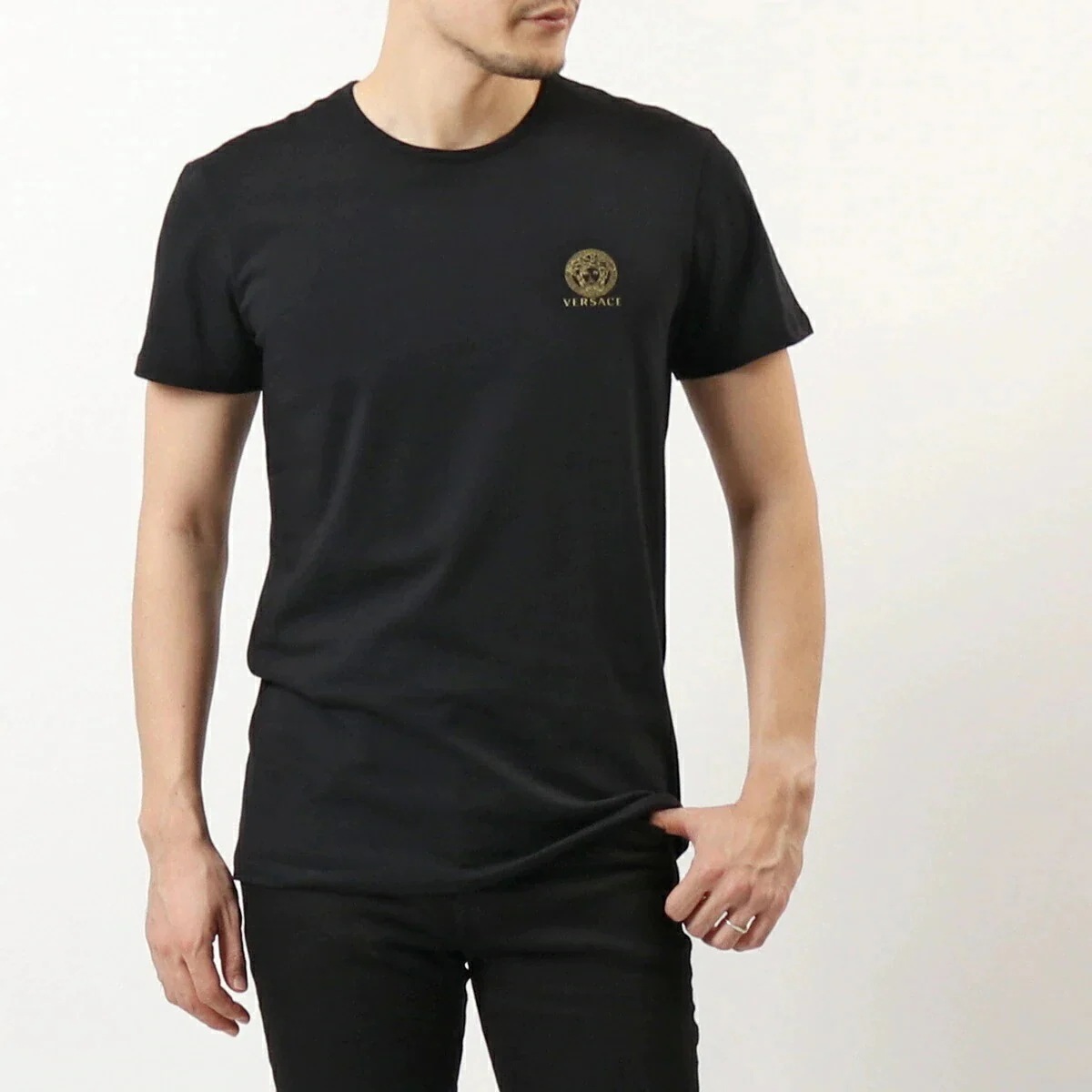 VERSACE ヴェルサーチ AUU01005 1A10011 カラー2色 メドゥーサ アンダーシャツ アンダーウェア クルーネック 半袖 Tシャツ ロゴT カ