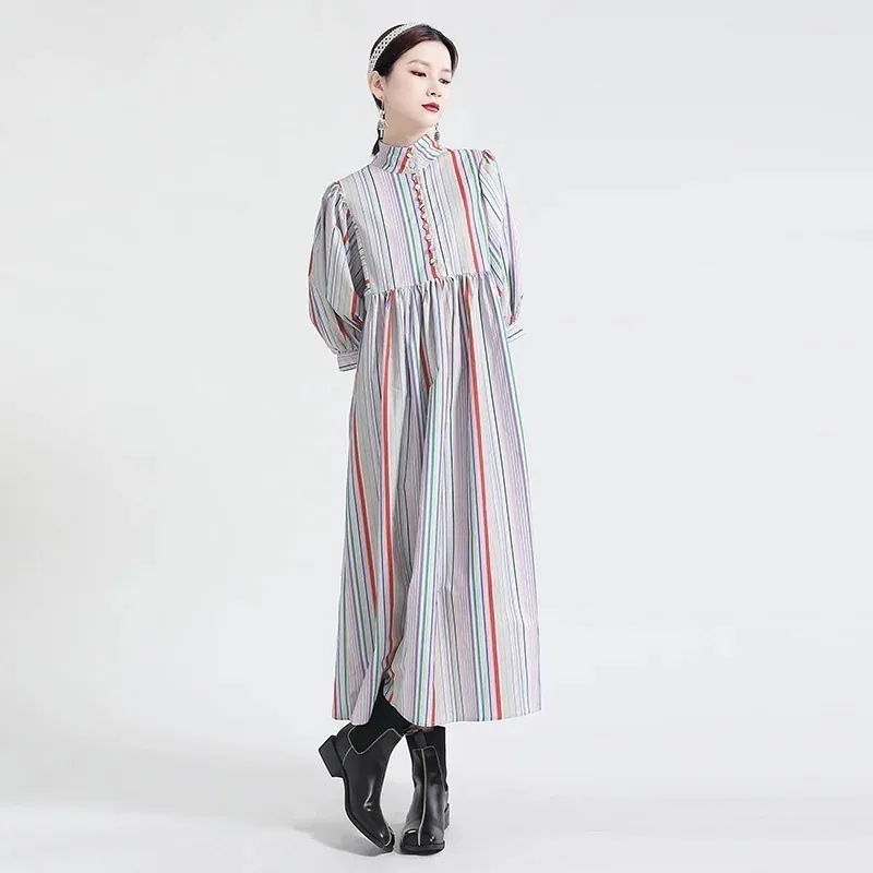 涼しげシャツワンピ日系復古 混色 虹色違いのレインボーストライプ ワンピース母の日特典LFZ85kpop 福袋メガ割