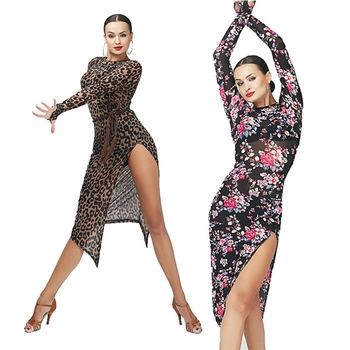 【人気商品超目玉】ラテンダンス ダンス衣装 ワンピース スタンダード タンゴ服 モダンドレス ワルツ ステージ衣装 ヒョウ柄 花柄 ダンスウエア イベント dm441c0c0g5