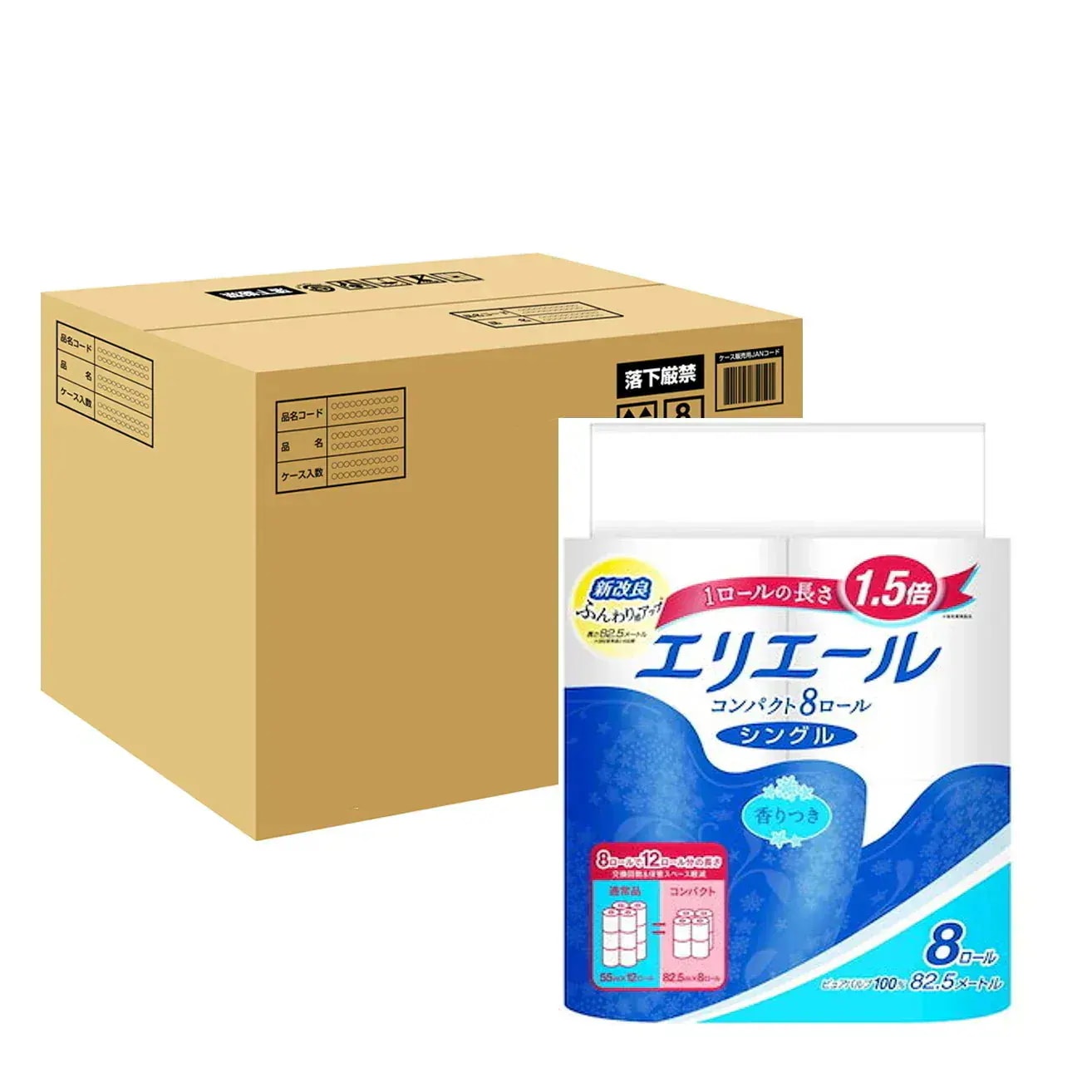 【1箱】トイレットテイシュー コンパクト 82.5M 8R S×８個