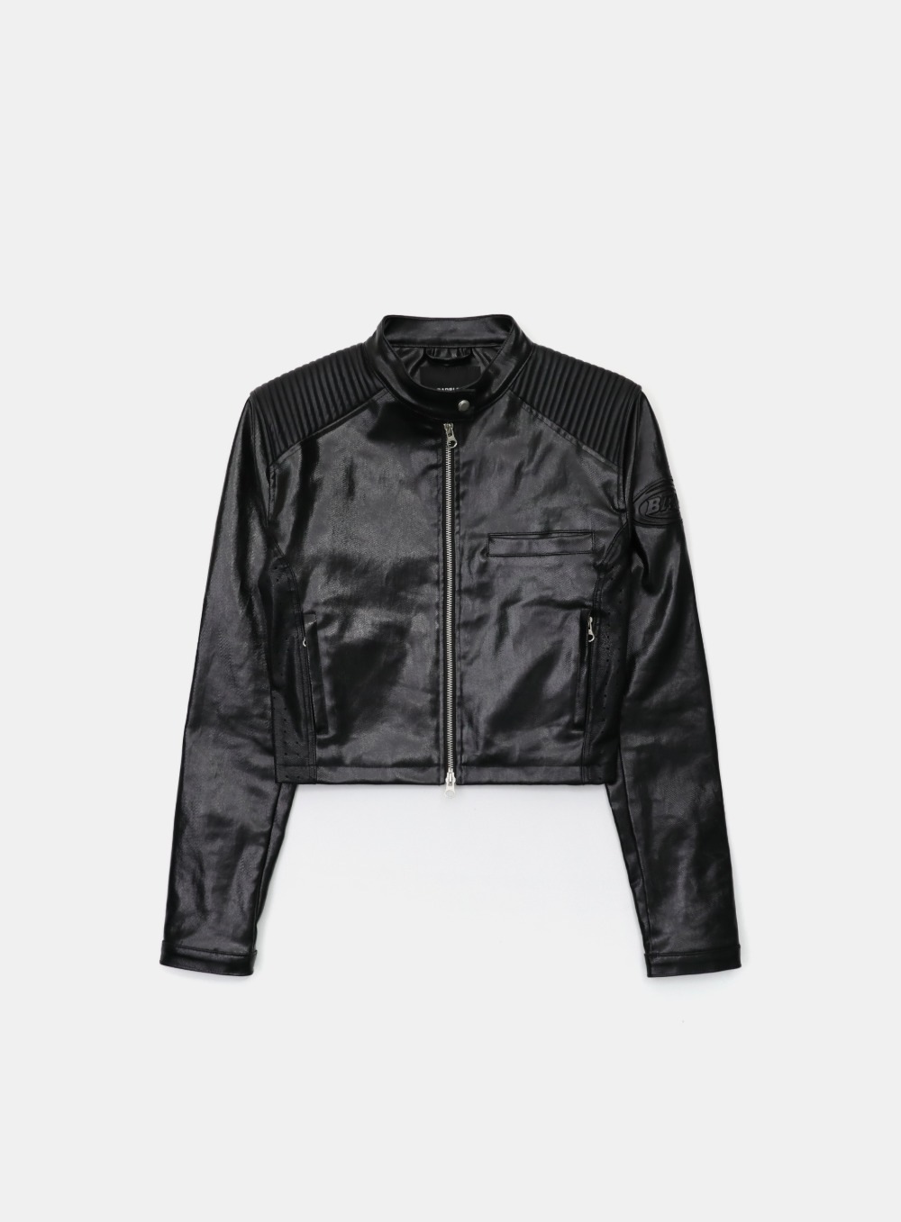 【BADBLOOD】 SQUAD CROP RACER JACKET : COATED BLACK