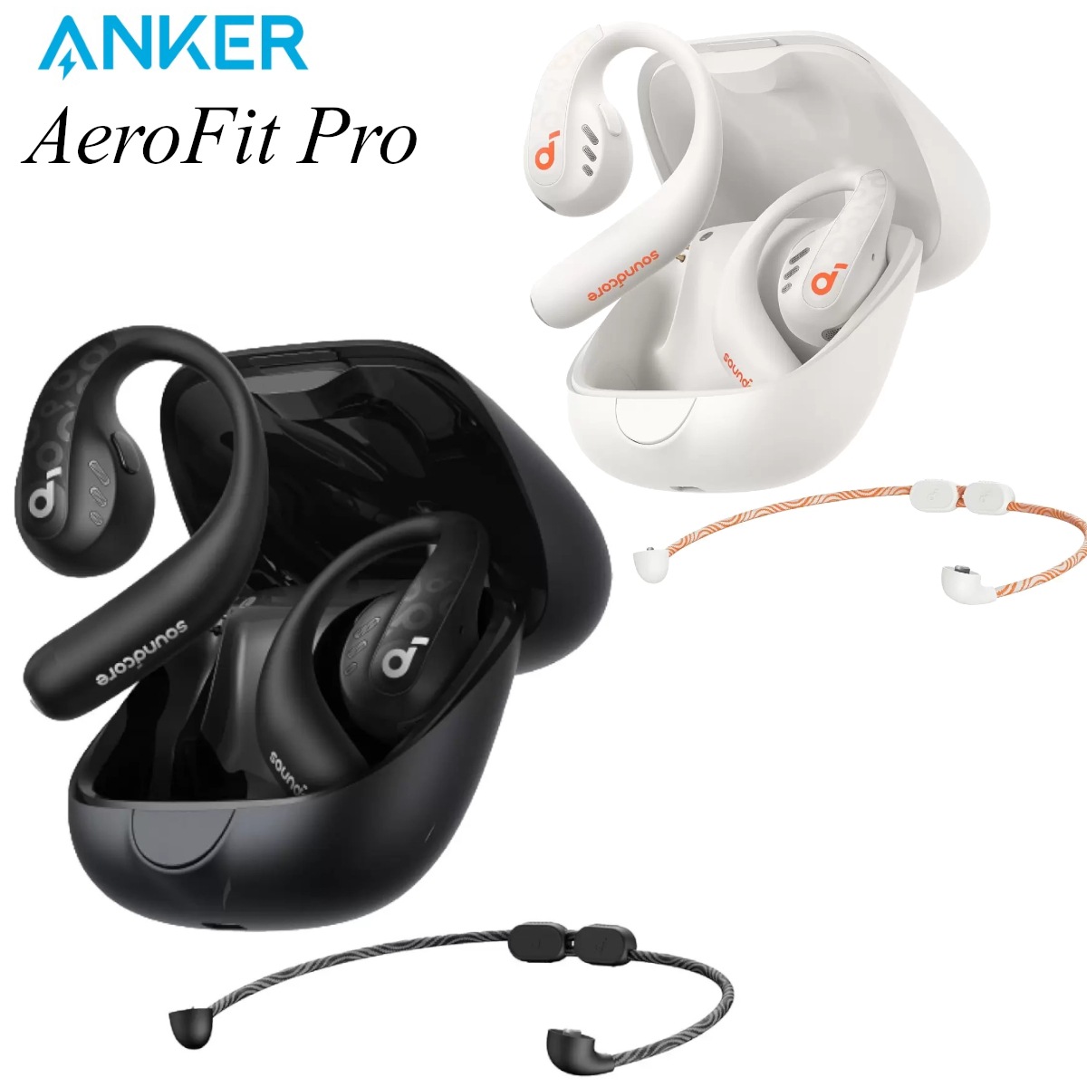 サウンドコア AeroFit Pro A3871N21 耳を塞がないイヤフォン オープンイヤホン ブラックホワイト 最大48時間使用可能 スポーツ 会話可能 音漏れ防止 重低音 コストコ 直送品