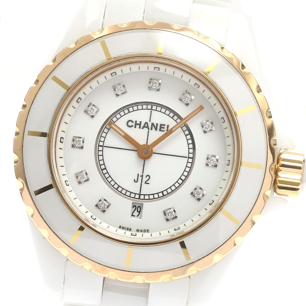 シャネル CHANEL H2181 J12 白セラミック 11Pダイヤ PGベゼル クォーツ レディース _877794【中古】