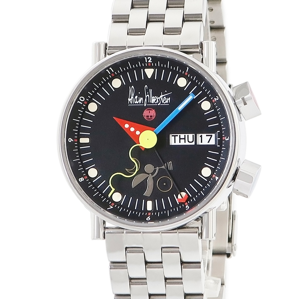 自動巻き メンズ ブラック 黒 赤 青 黄色 デイト 限定 ラウンド 3年保証