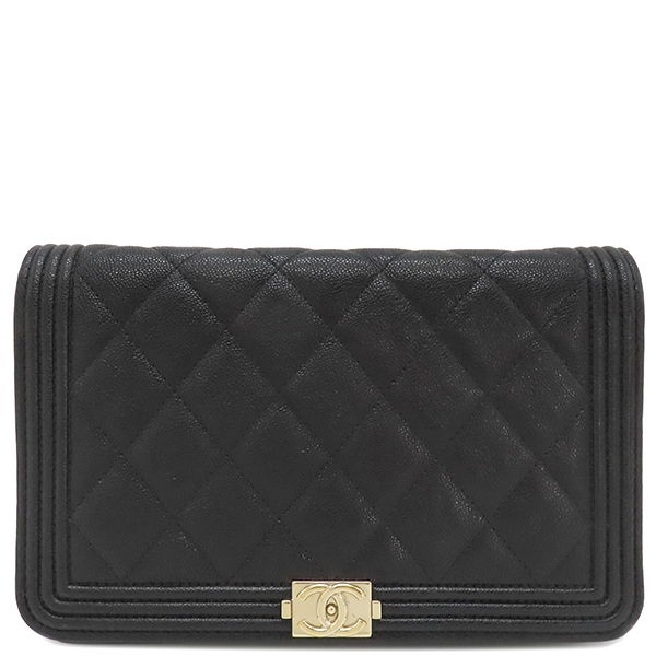シャネル CHANEL チェーンウォレット ボーイシャネル キャビアスキン ブラック シャンパンゴールド金具 黒 チェーンショルダー 27****** 【箱】【中古】 144,200円