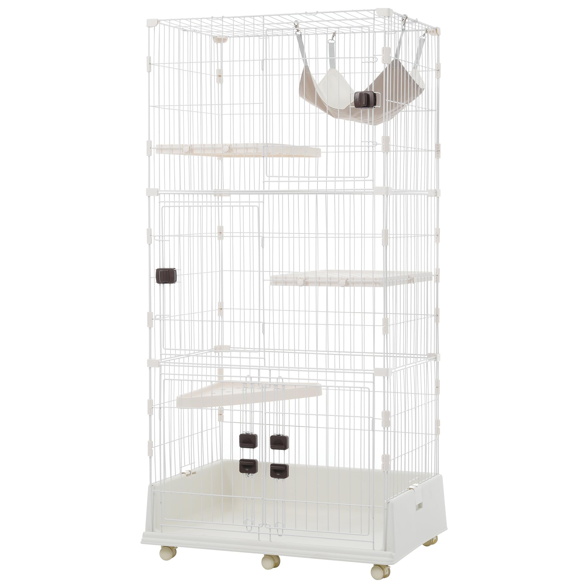 BTM 【2025年新仕様】【法人割引】猫 ケージ キャットケージ 3段 ペットケージ 両開きドア キャスター付 猫ゲージ 多頭飼い キャットハウス 1段可能 留守番 保護 脱走防止 おしゃれ(ブラウ