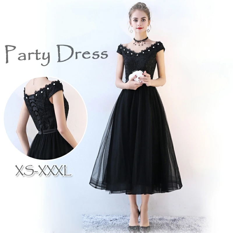 パーティードレス 結婚式 ワンピース Vネック パーティードレス 結婚式ドレス ノースリーブ ウエディングドレス ミモレ丈 レース＆刺繍 チュール ワンピース 大きいサイズ 大人 上品 お呼ばれ