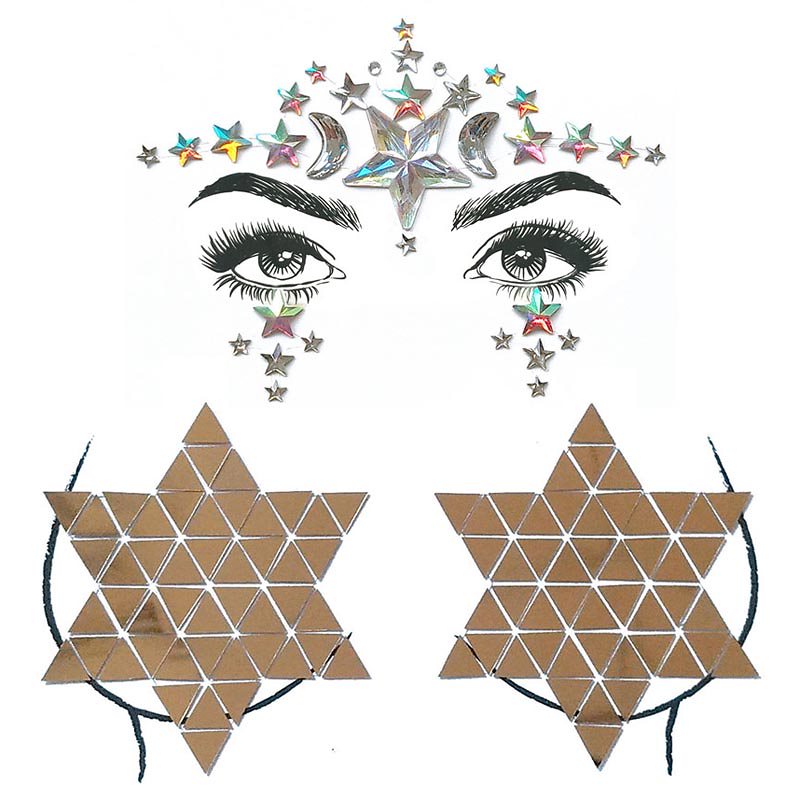 チェスト用（胸元用と目元アイブロー用セット） ジェムボディステッカー (パラダイススター) 1シート 貼る シール クリスタル レディース ダンサー 女子 ボディアート nt032xxxxxxxx