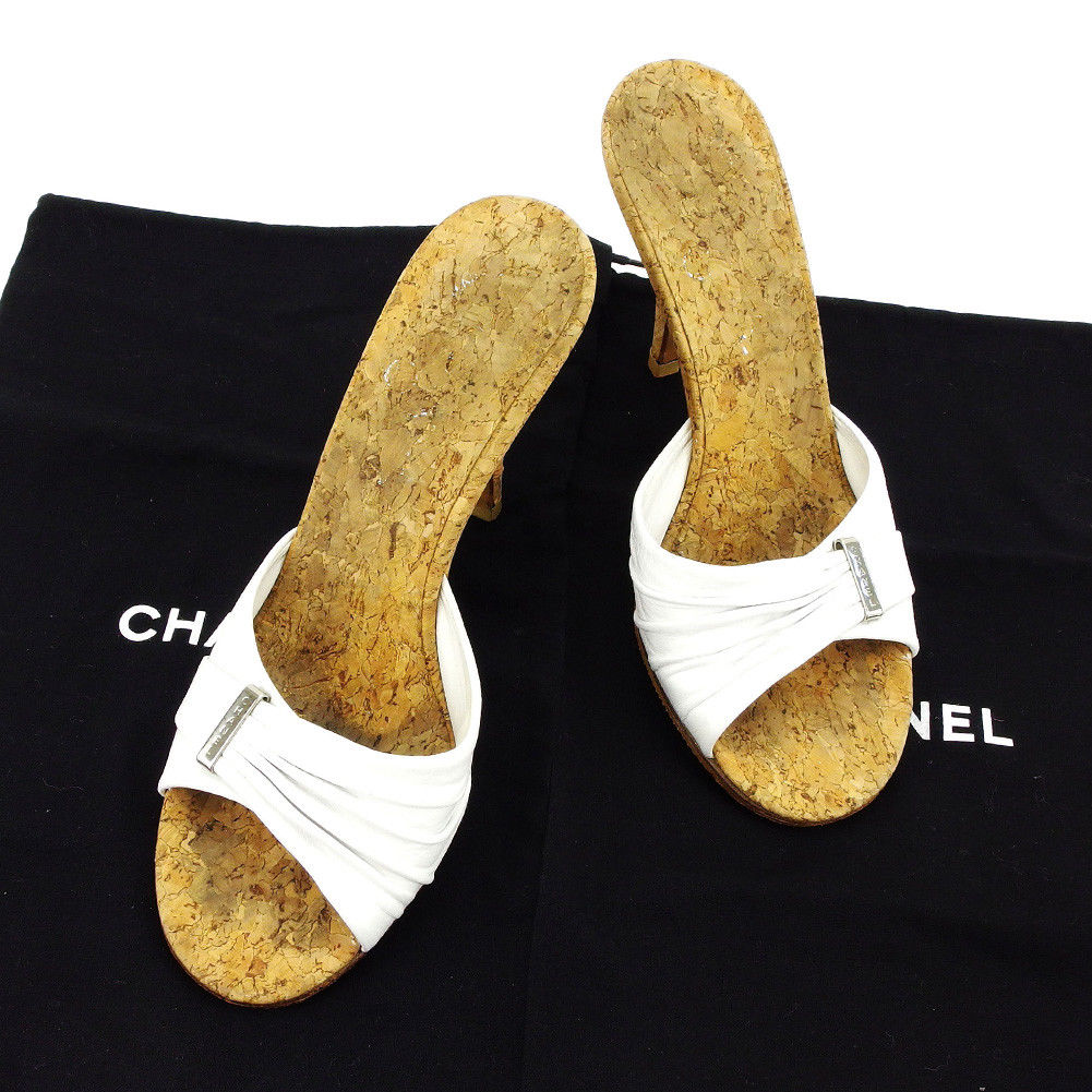 ミュール #35 1/2 ホワイト ライトブラウン 中古