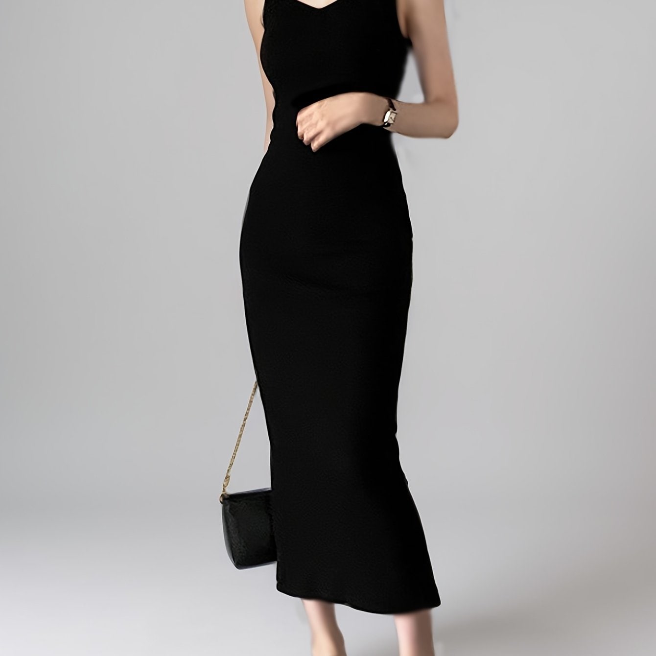 レディース ノースリーブドレス - スリムフィット ロング丈 ローコート ショルダーバレエ 無地 サイドスリット オールシーズン 通勤・カジュアル着用 洗濯機対応 フォームフィット生地