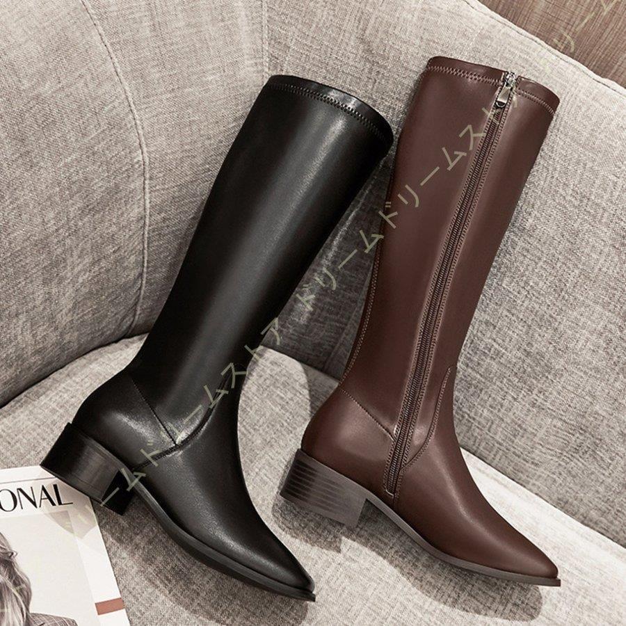 ジッパー ロングブーツ レディース ジョッキーブーツ ヒール ロング ブーツ 本革 黒 美脚 ローヒール 疲れない ブーツ バイク用ブーツ 痛くない 走れる 5,257円