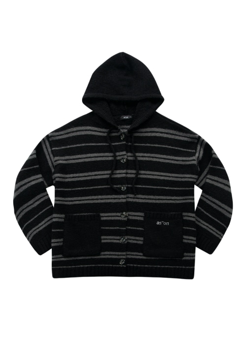 【AS"ON】 BERA STRIPE HOOD CARDIGAN / BLACK 正規品