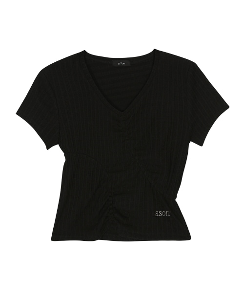 【AS"ON】 SOFT SHIRRING TEE / BLACK 正規品