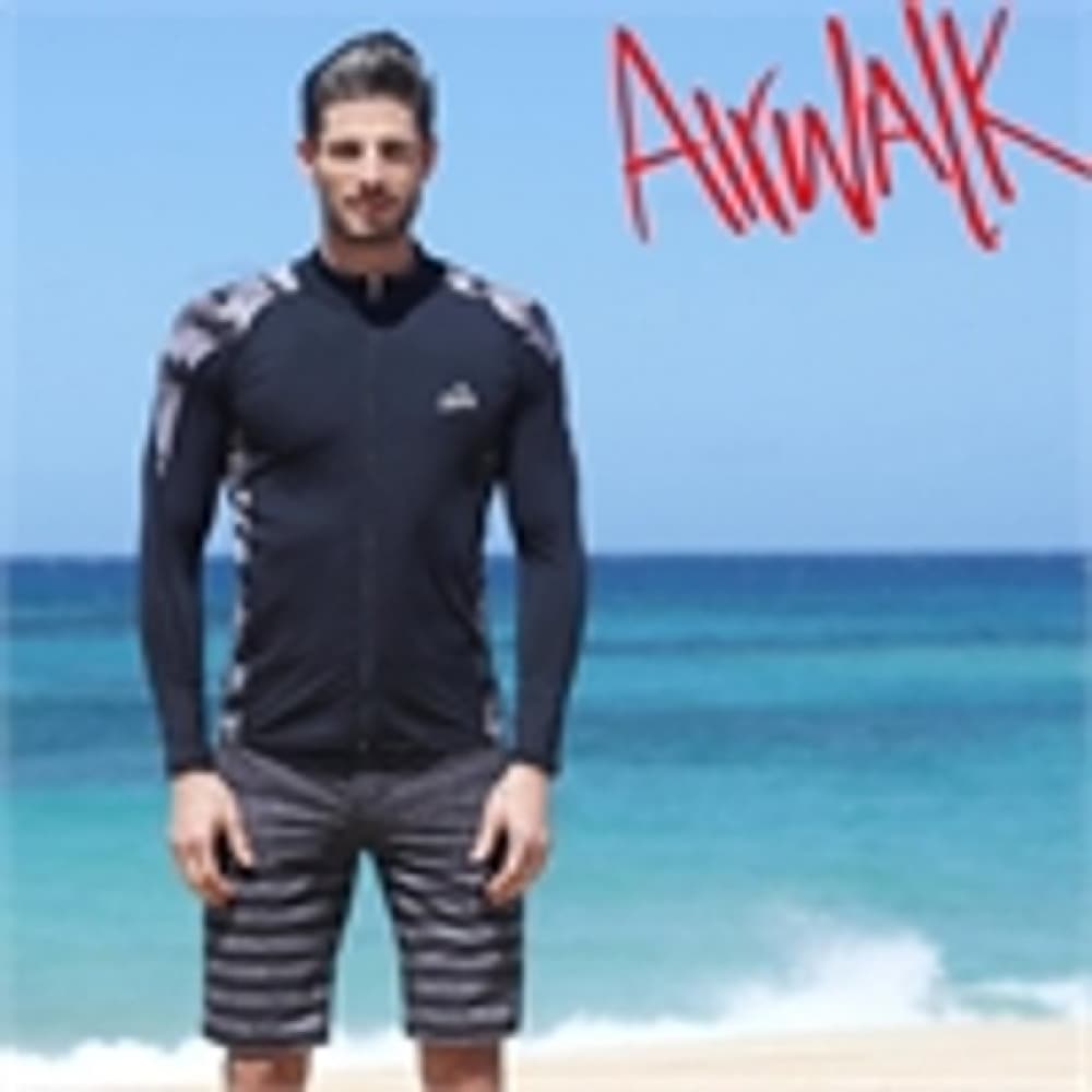 (エアワーク) エアワークサーフメンズラッシュガードセット (ジップアップ+トランク) YAWE5034_BK+LAWE0911_BK