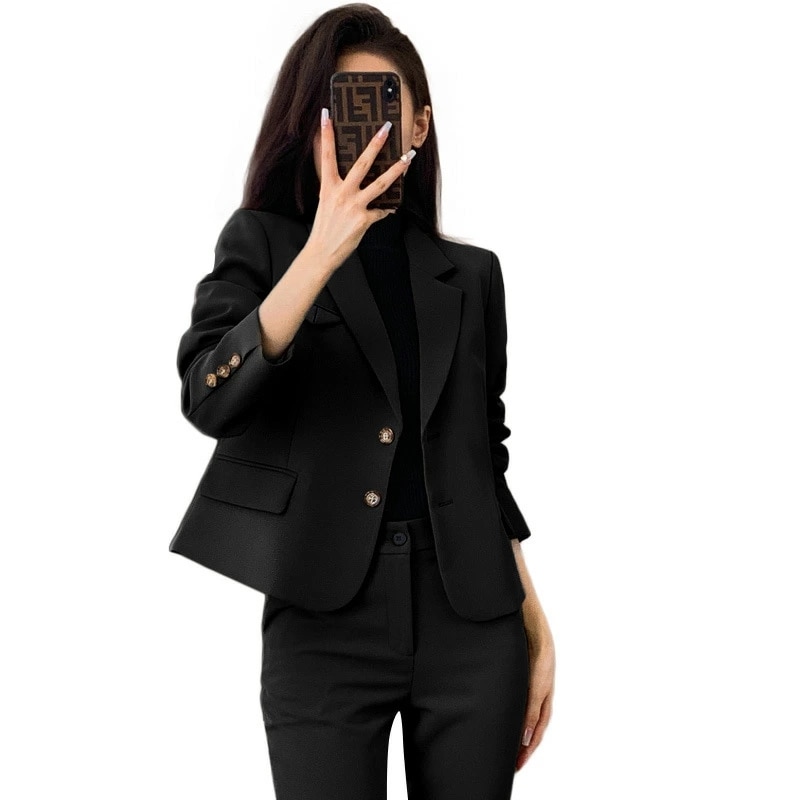 秋装 女式 西装外套 ホワイト おしゃれ カジュアル 短丈 スーツ セットアップ