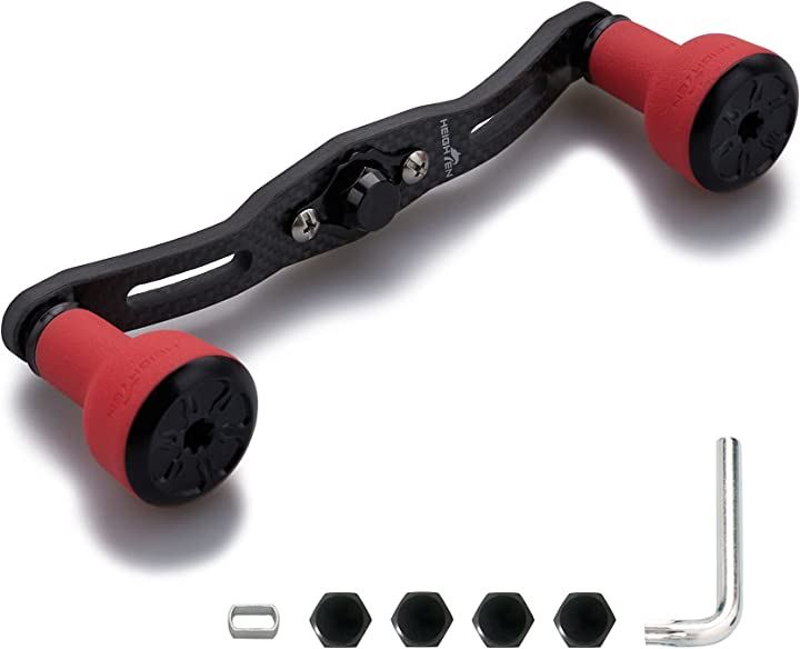 リール ハンドル カーボン 直径24mm TPE製 ノブ搭載 シマノ ダイワ アブ 通用 ベイトリール用 Series 429( レッド＆ブラック(キャップ), 110mm)その他