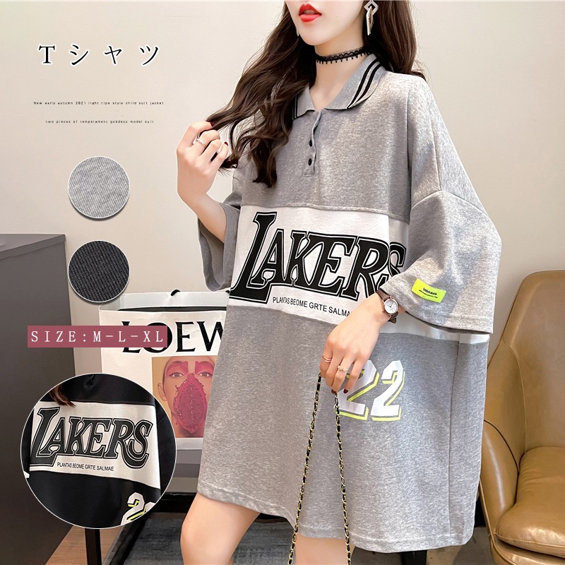 21ss ゆったり カジュアルな 英語プリント Tシャツ トップス 韓国ファッション レディース 可 Tシャツ カットソー