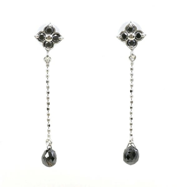 K18 18金 WG ピアス ブラックダイヤ 0.32 0.39 0.05×2 ジュエリー 中古