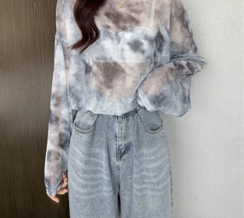 タイダイ柄透け感ロングトップス トップス ブラウス 長袖 透け感 爽やか 大人スタイル かわいい 大人可愛い きれいめ シンプル カジュアル 大人 上品 おしゃれ かっこいい レトロ アジアン 5,480円