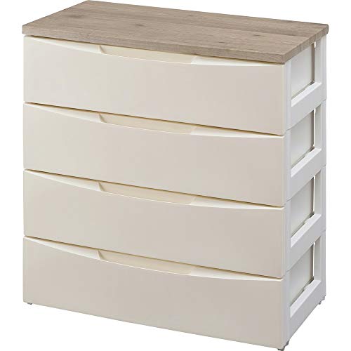 アイリスオーヤマ デザイン チェスト 4段 日本製 木天板 幅73*奥行42*高さ81* アイボリー