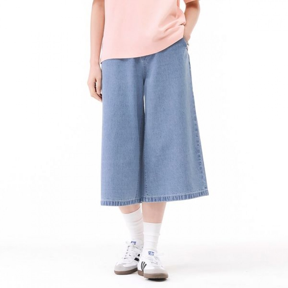 [チェースカルト] レディースバックバンディング3/4ワイドデニムパンツ-EBRG2378D0D