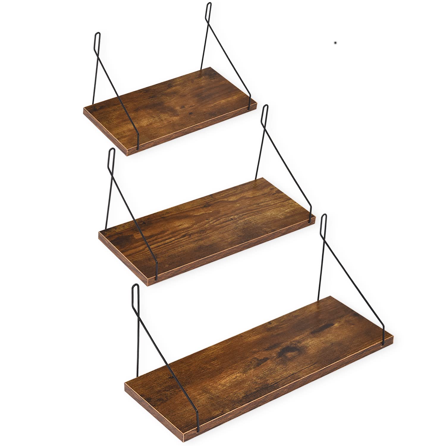 ウォールシェルフ War Horse 壁掛け棚 29+36+42cm三点セット 飾り棚 木製 本棚 取り付け簡単 DIY インテリア 壁を傷つけない 玄関 キッチン リビング 壁面収納(ブラウン)