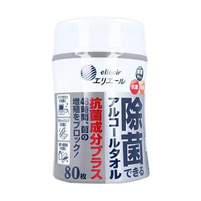 他サイト： 4902011831436 エリエール 除菌できるアルコールタオル 抗菌成分プラス 本体 80枚入【キャンセル不可】の商品画像