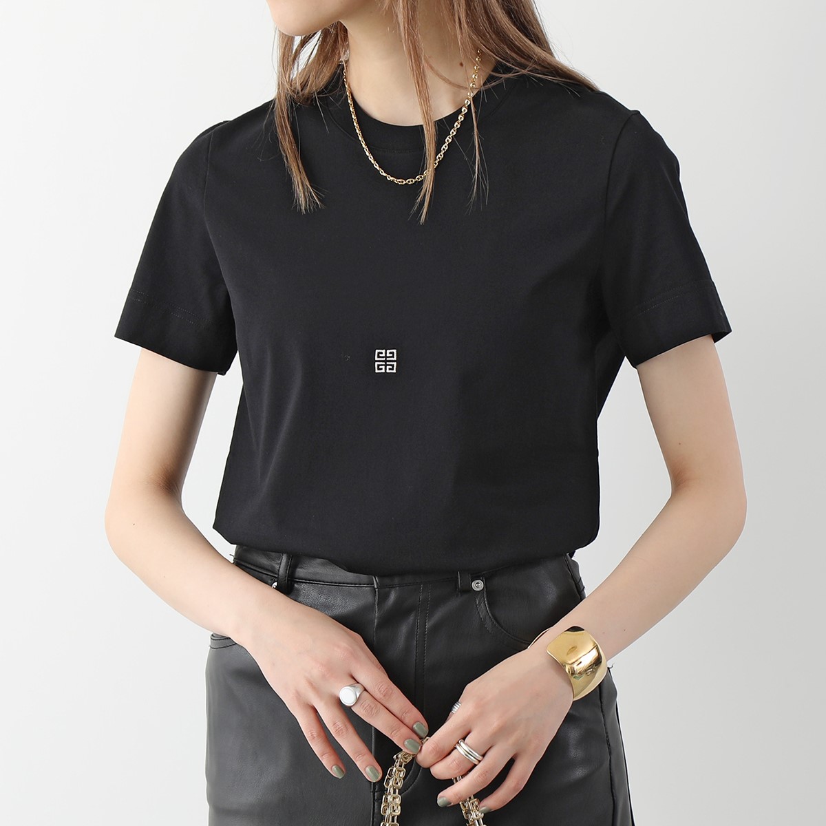 GIVENCHY ジバンシィ Tシャツ BM71GY3YC0 レディース 半袖 カットソー コットン クルーネック 4G刺繍 001/BLACK