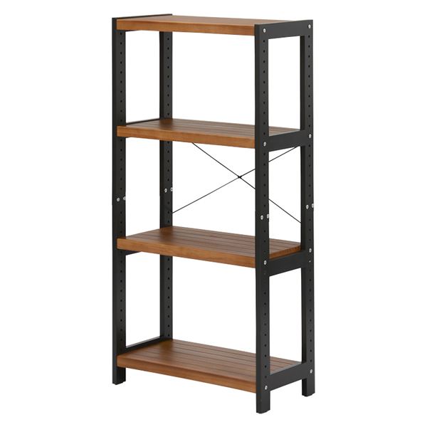 オープンラック 4段 約幅60x高さ120cm ダークグレー/ライトブラウン 組立品 天然木