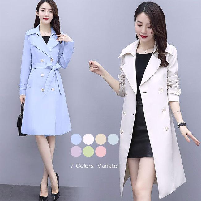 トレンチコート ダブルボタン ロングコート スプリングコート レディース 長袖 アウター ロング丈 女性用 無地 Vネック 折り襟 ゆったり 着痩せ プレゼント 5,204円