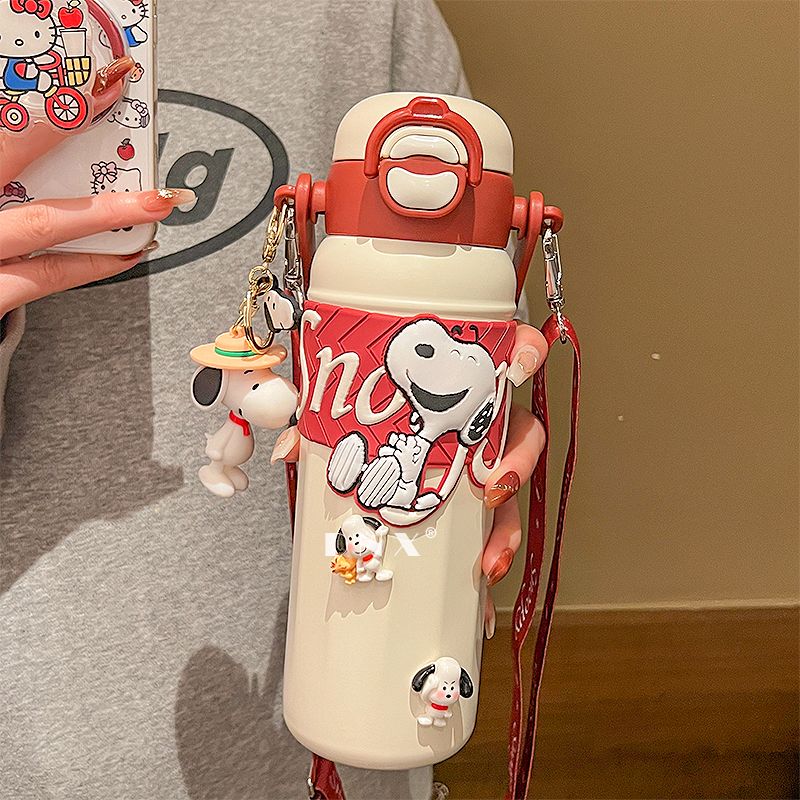 スヌーピー児童保温カップ2024新型ストローコップ小学生通学専用携帯用飲料水筒